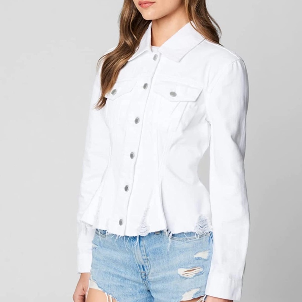 BlankNYC White Distressed Denim Trucker Jacket